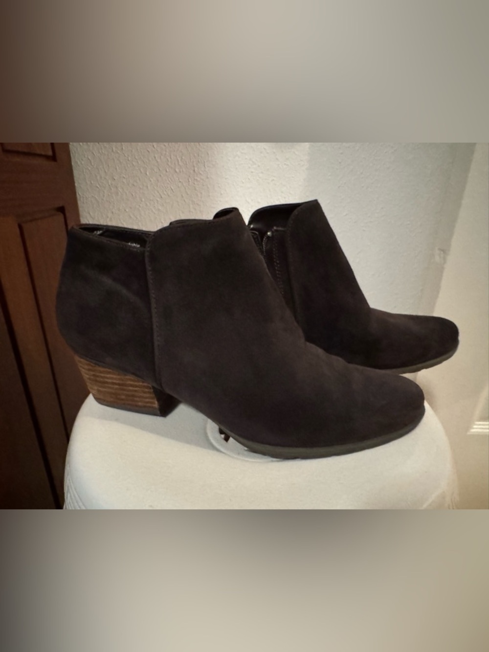 Blondo Brown Suede Waterproof Ankle Booties with Stacked Heel